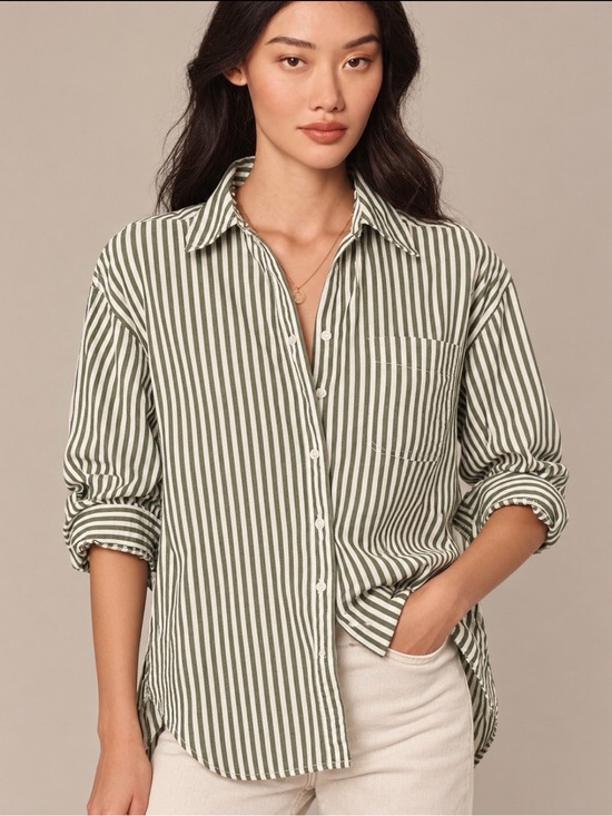 Maeve Tops - Maeve by Anthropologie “The Bennet” Striped Button-Down Shirt, size Large.